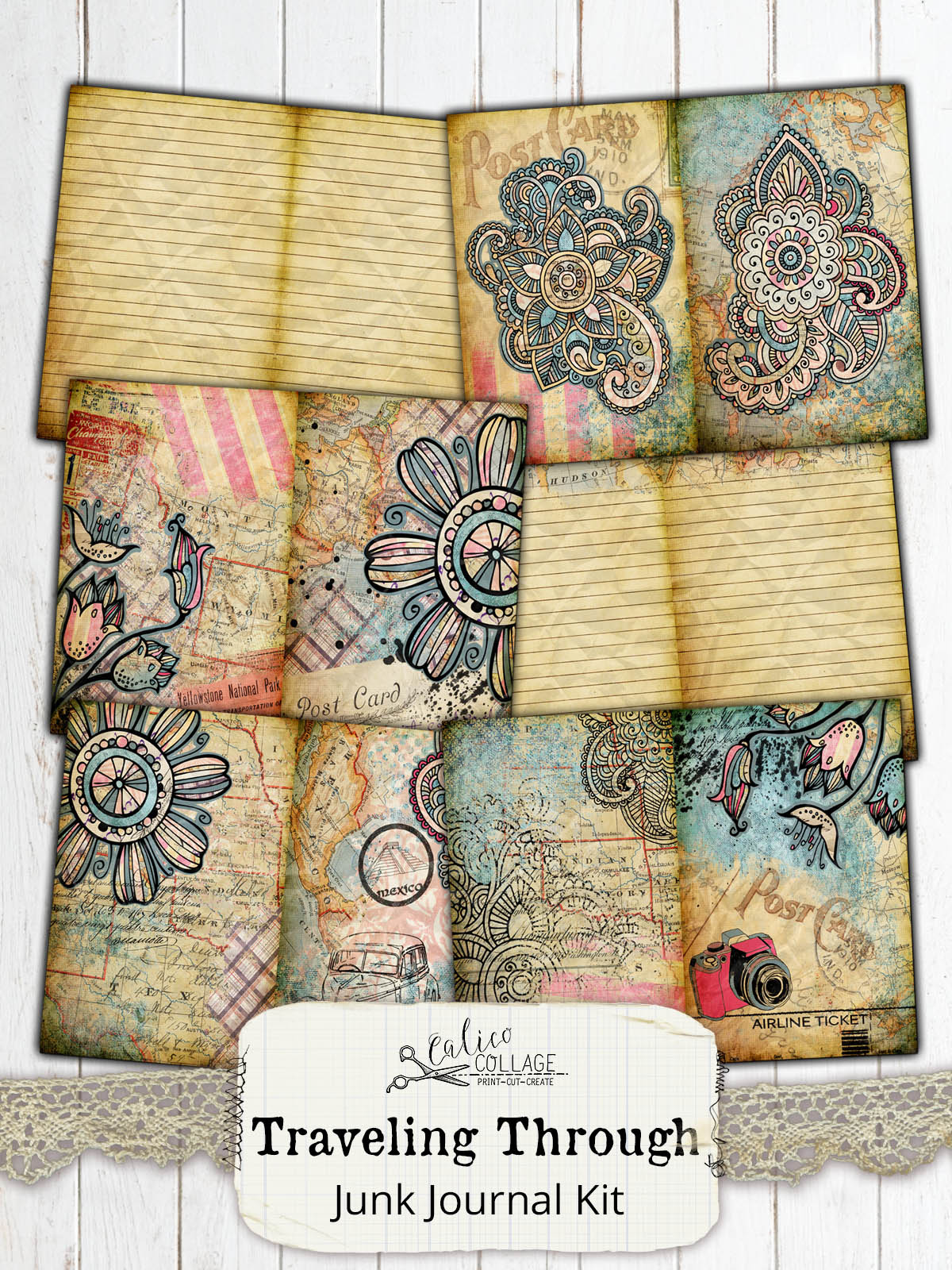 Tea Junk Journal Kit  Vintage Digital Collage Sheet