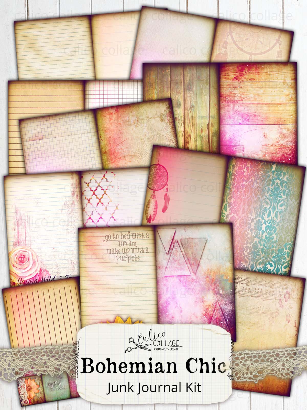 Bohemian Chic Printable Junk Journal Kit