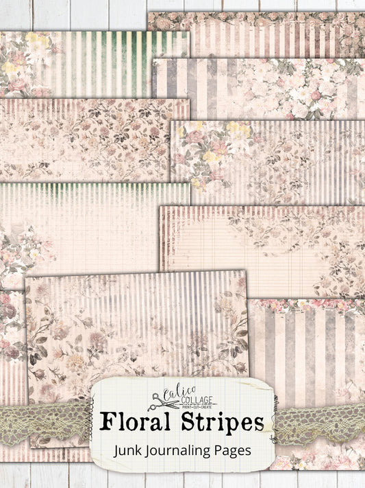 Floral Stripes Junk Journal Papers