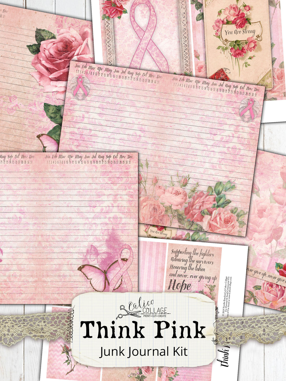 Pink Beauty Journal Kit, Women Digital Kit, Ephemera, Journal Page,  Journaling Embellishments, Printable Paper, Scrapbook Kits, Cards 
