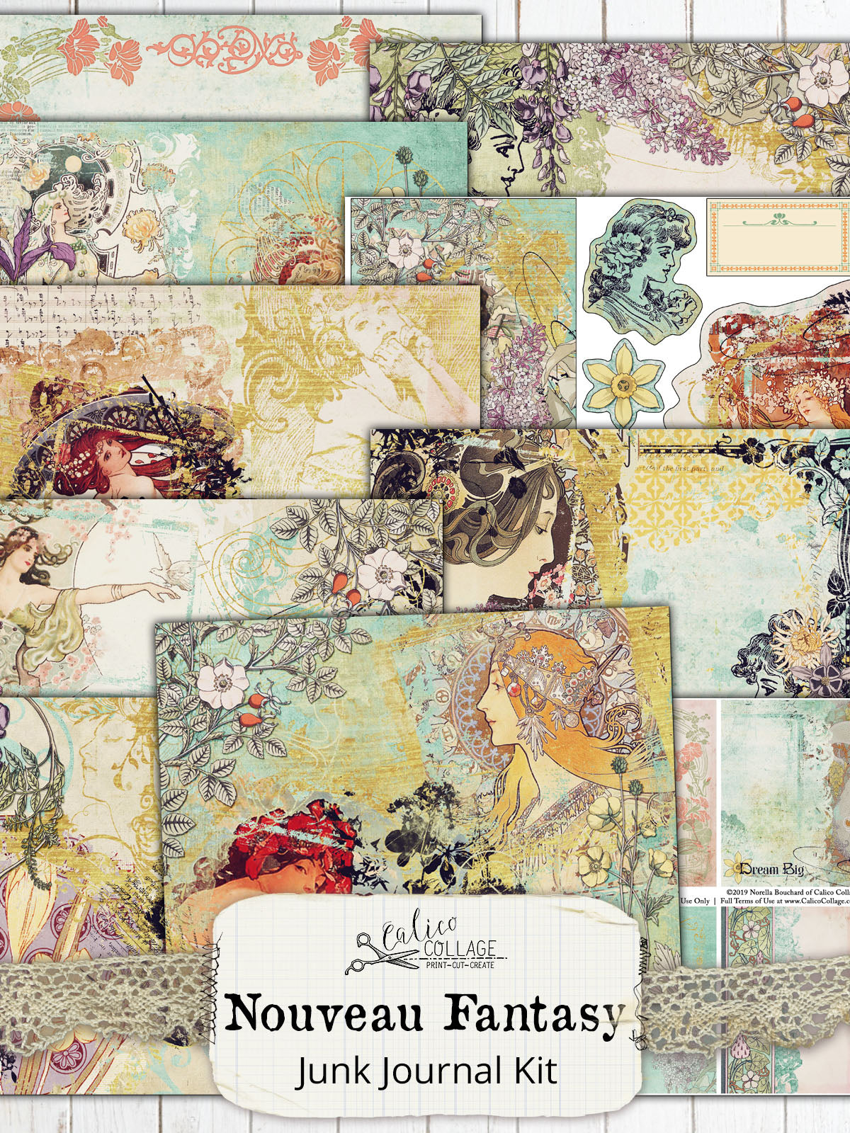 Nouveau Fantasy Printable Junk Journal Kit