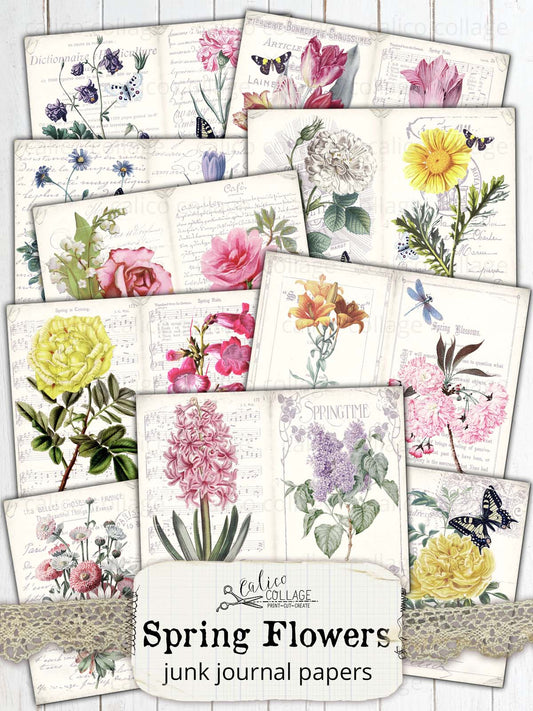 Spring Flowers Junk Journal Papers