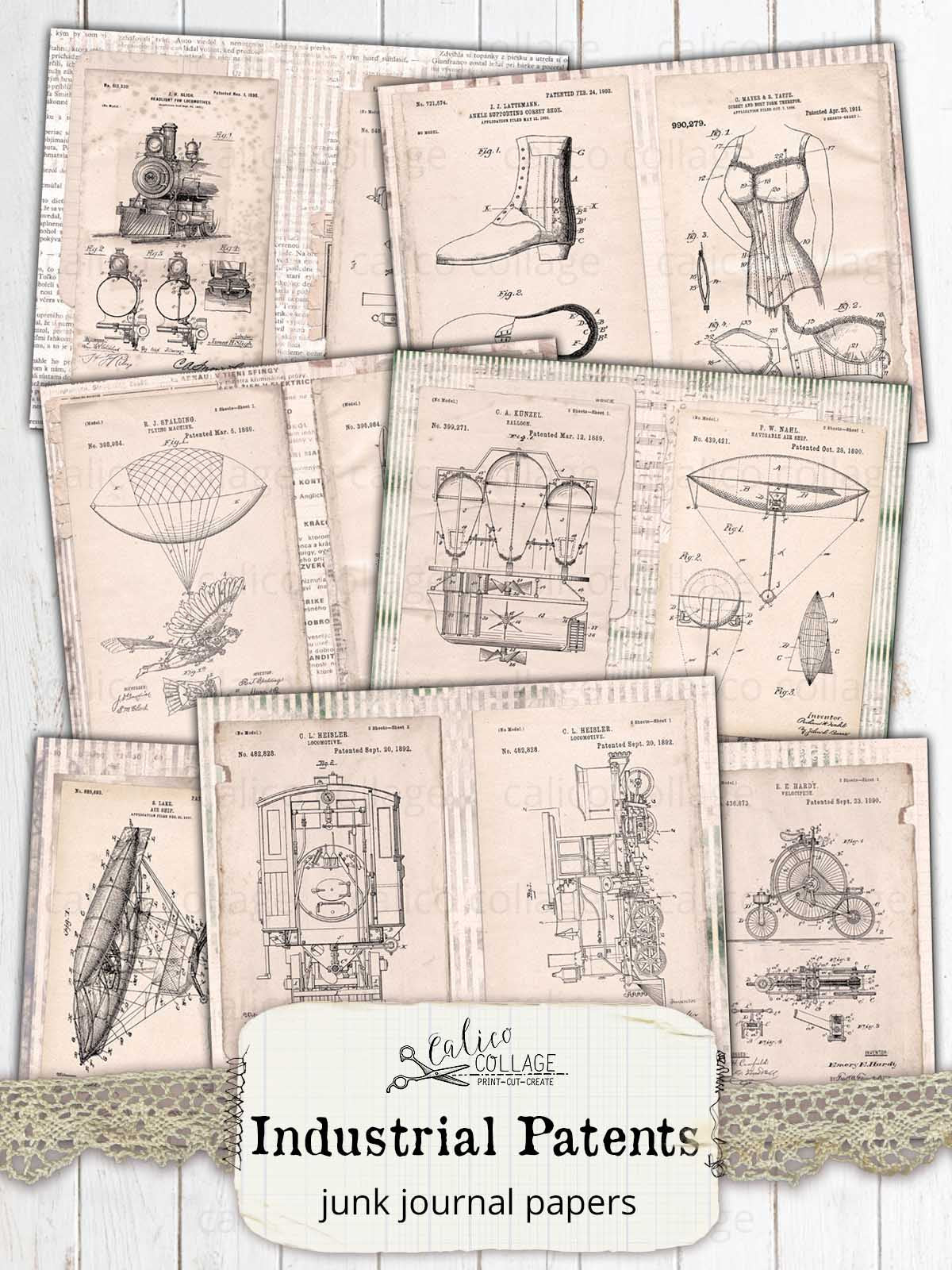 Steampunk Patent Junk Journal Papers, Mechanical Garden