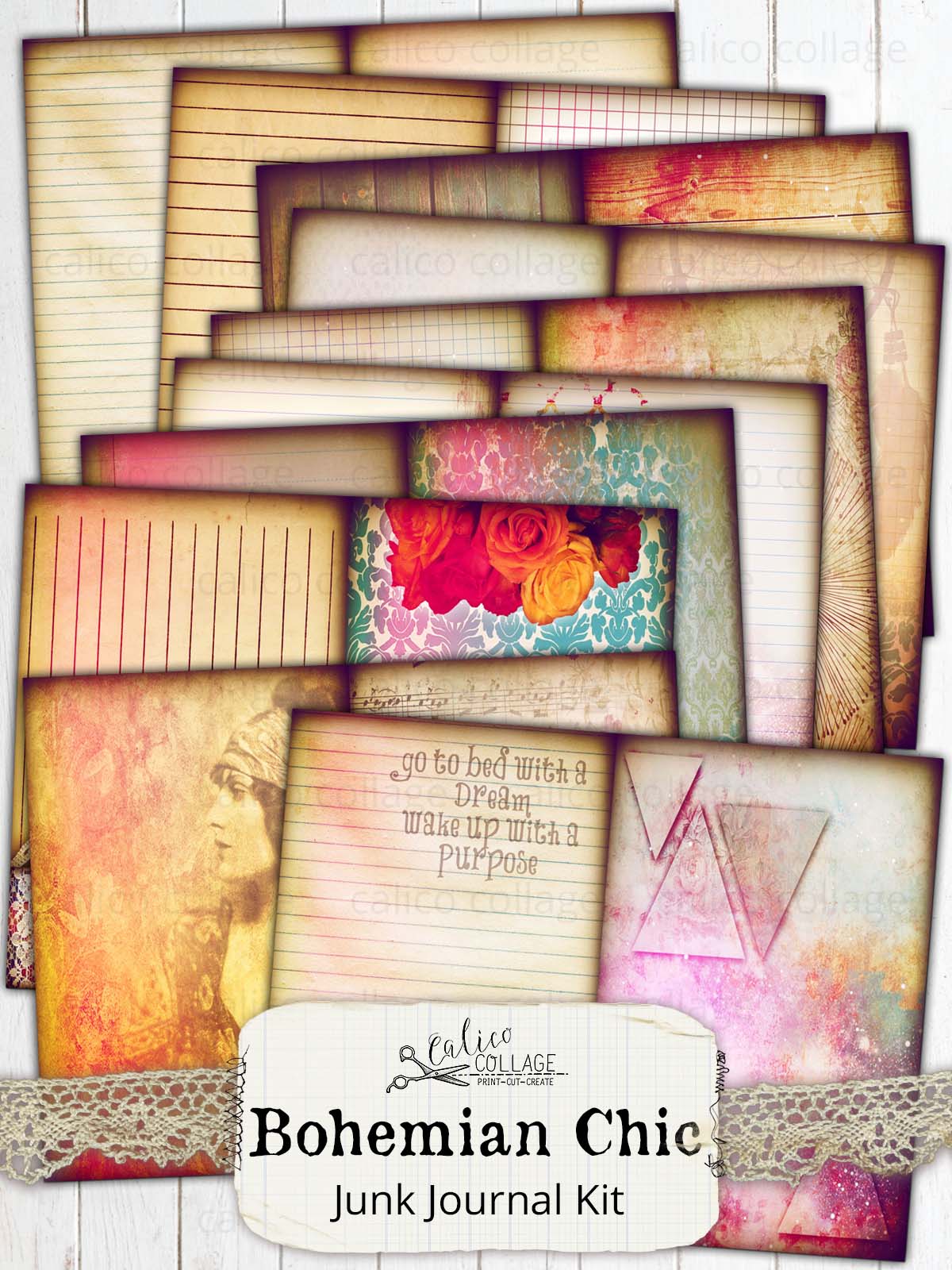 Bohemian Chic Printable Junk Journal Kit