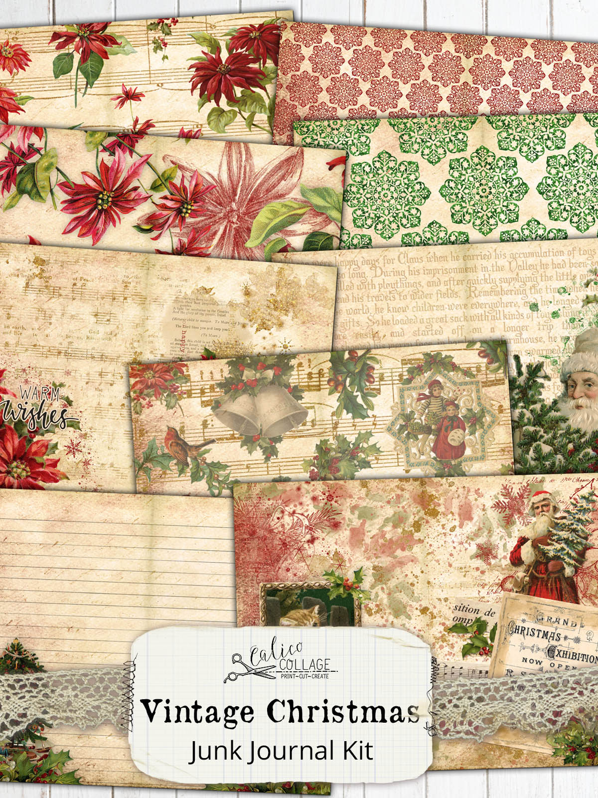 Vintage Christmas Printable Junk Journal Kit