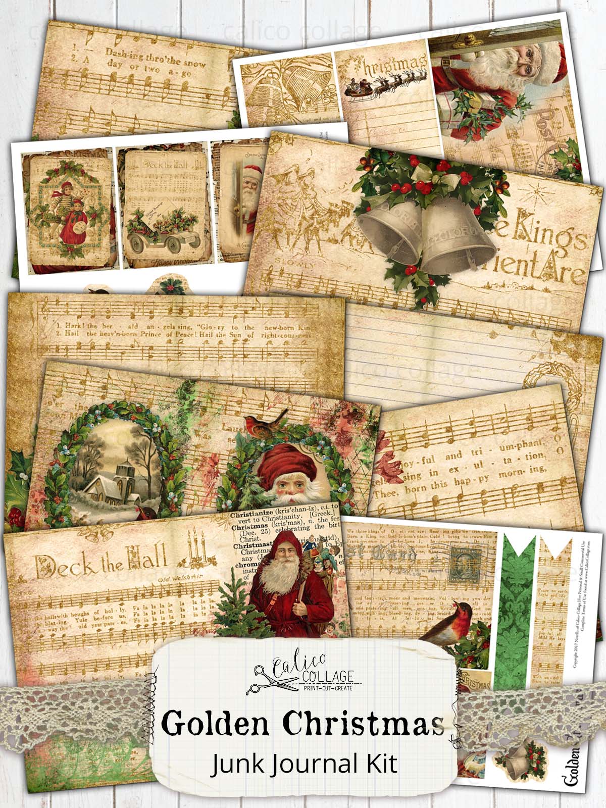 christmas ephemera, vintage, aged papers, junk journal supplies, collage