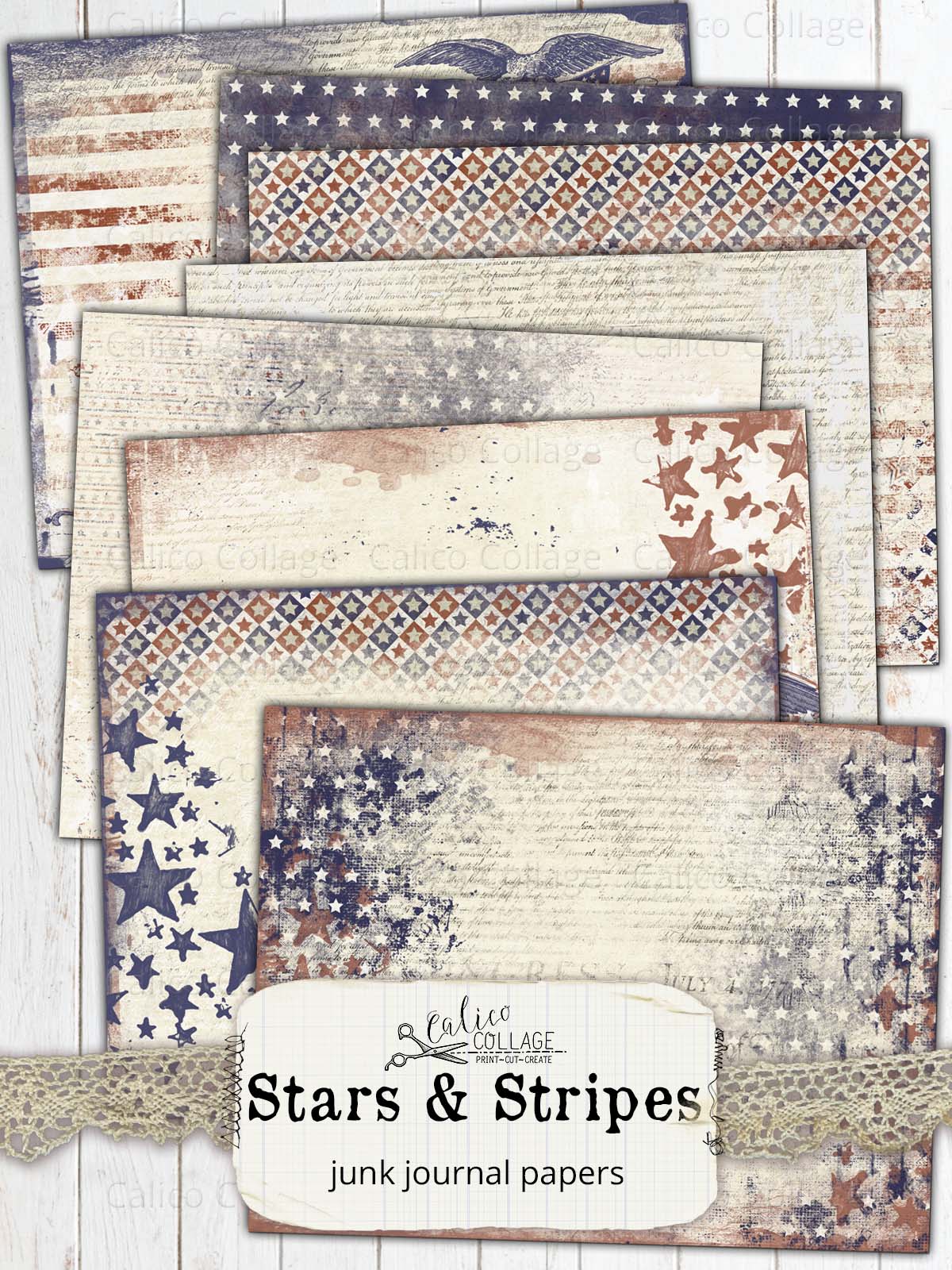 Stars & Stripes Junk Journal Papers