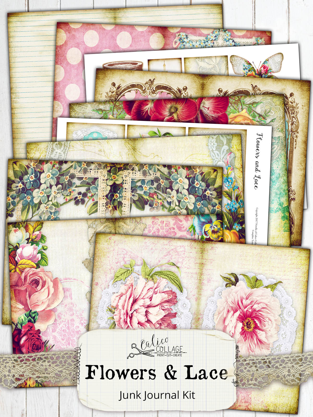 Flowers and Lace Printable Junk Journal Kit