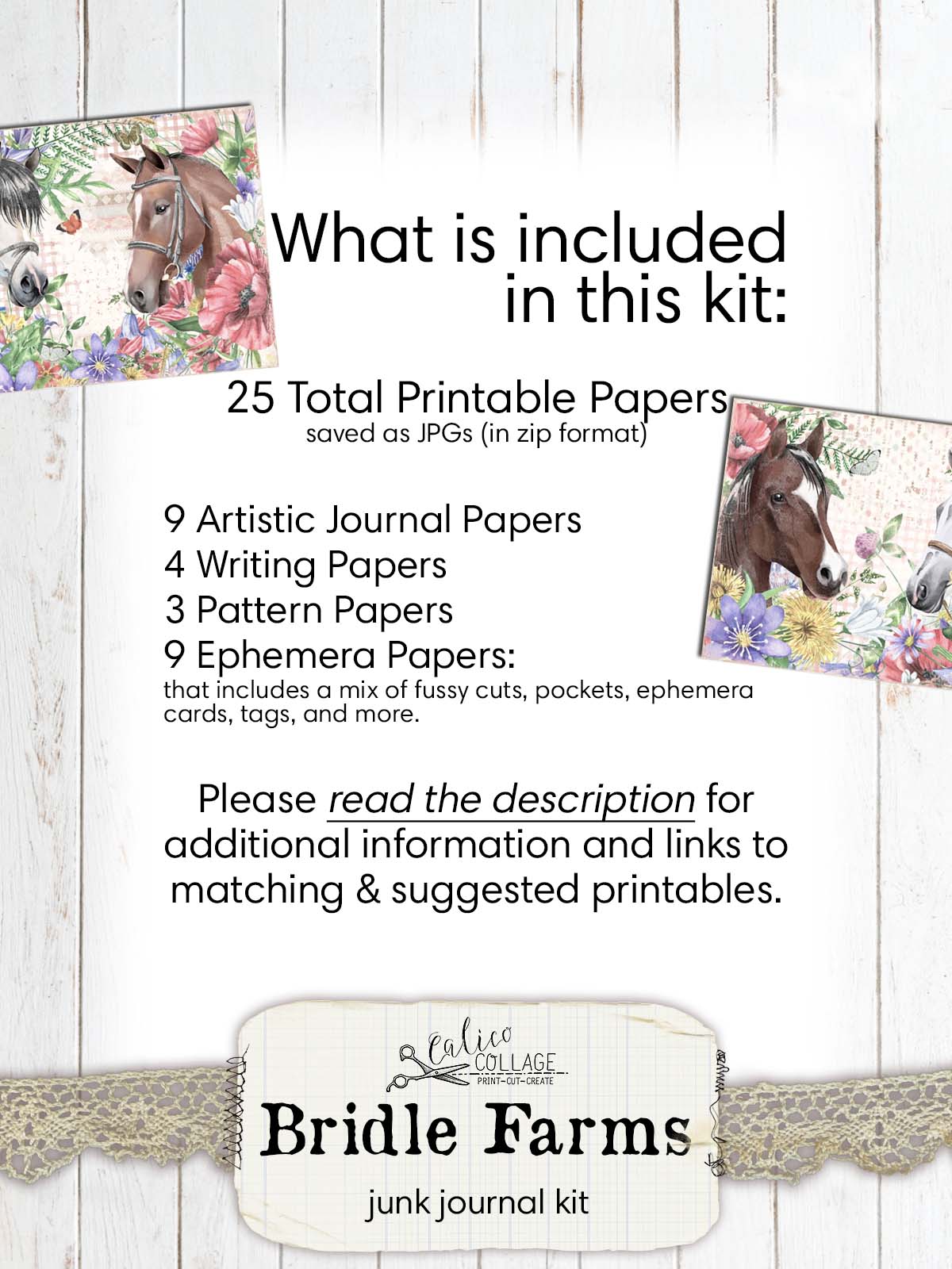 Horse Junk Journal Kit, Bridle Farms Junk Journal Printable