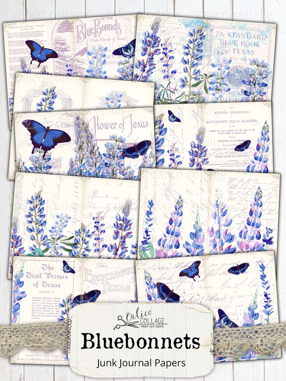 Bluebonnet Junk Journal Papers