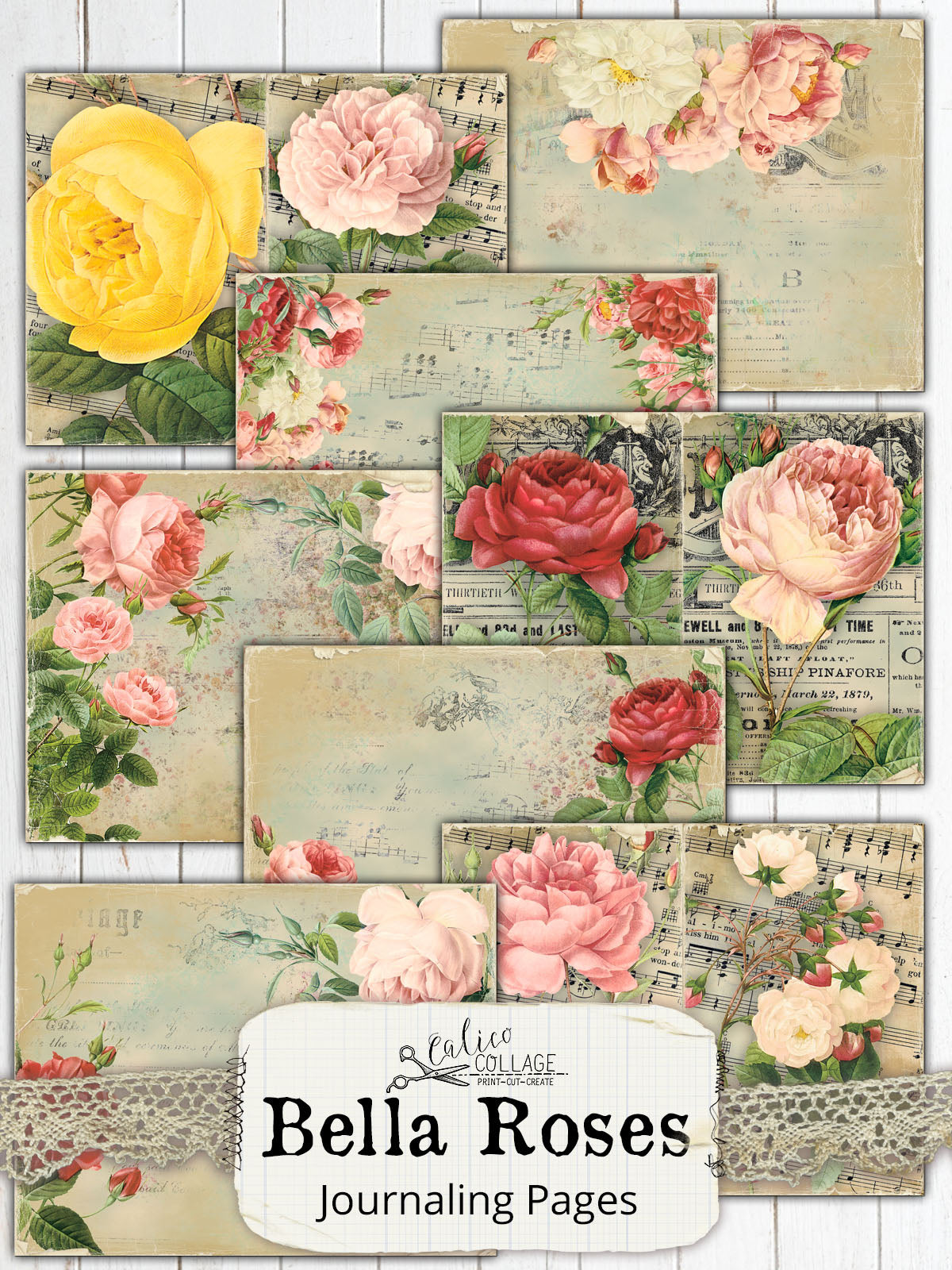 Bella Roses Junk Journal Papers