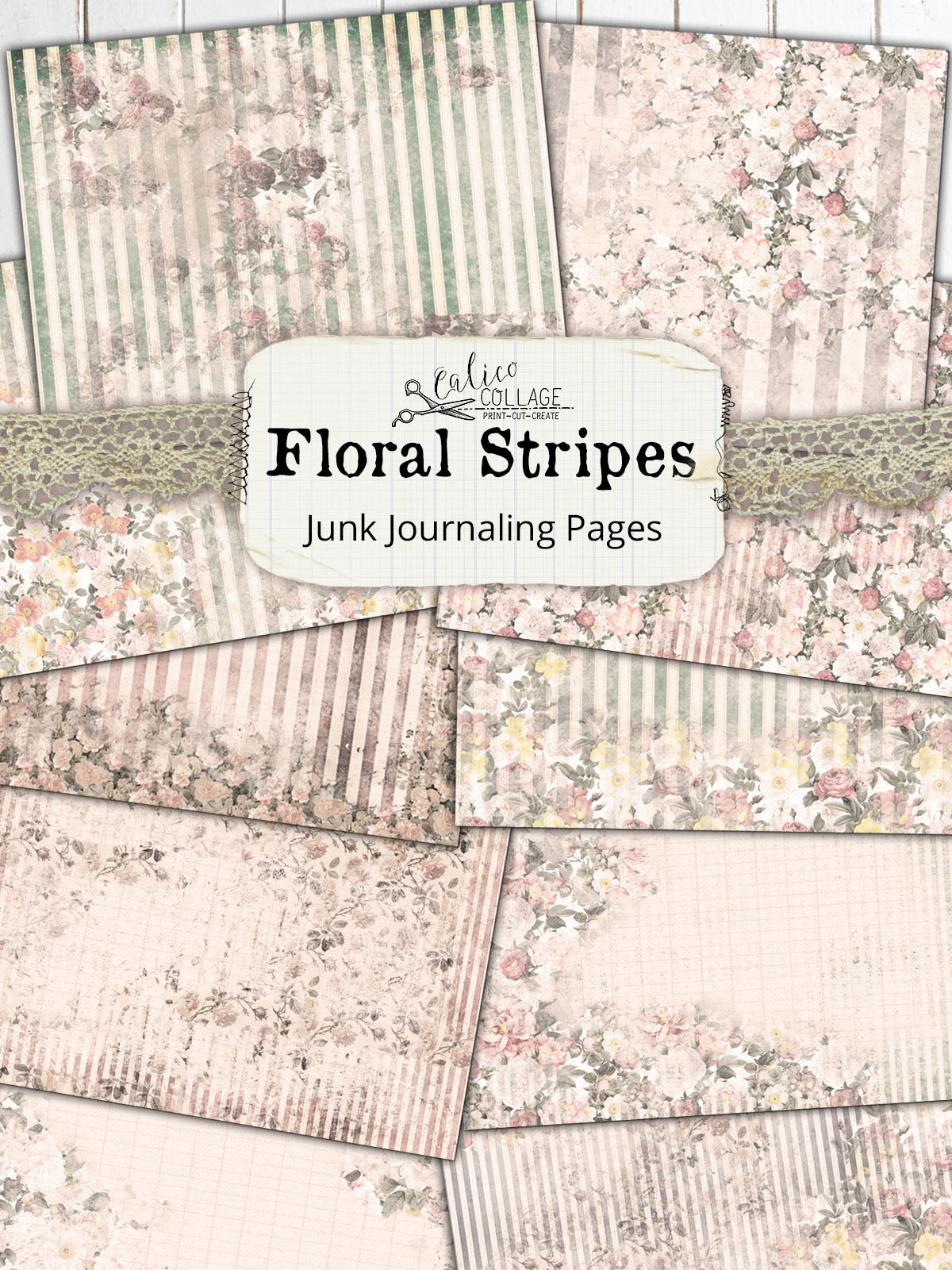 Floral Stripes Junk Journal Papers