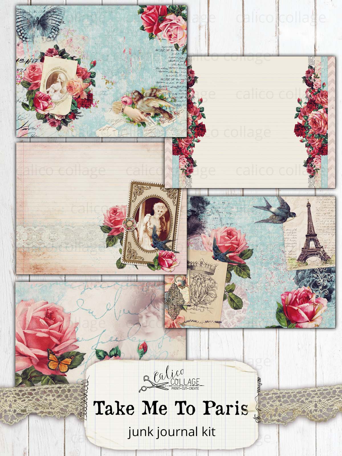 Take Me To Paris Junk Journal Kit, French Ephemera