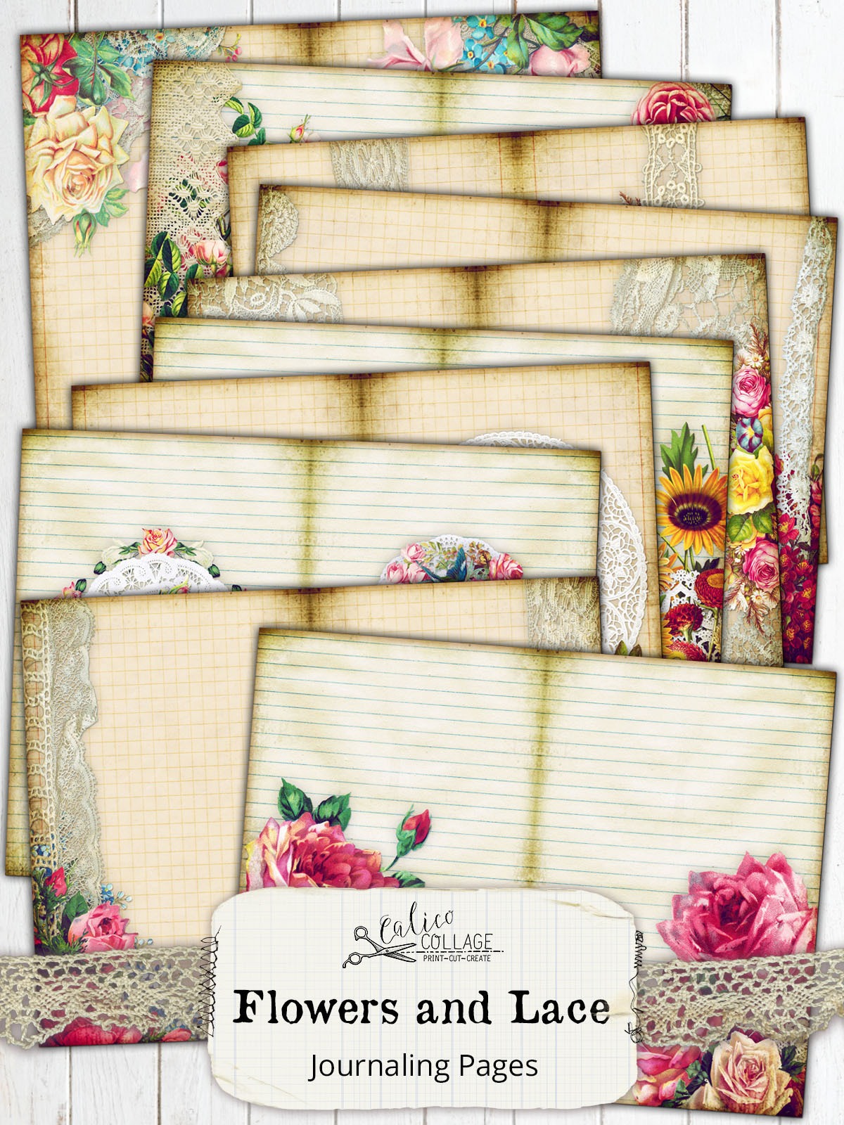 Flowers And Lace Junk Journal Papers