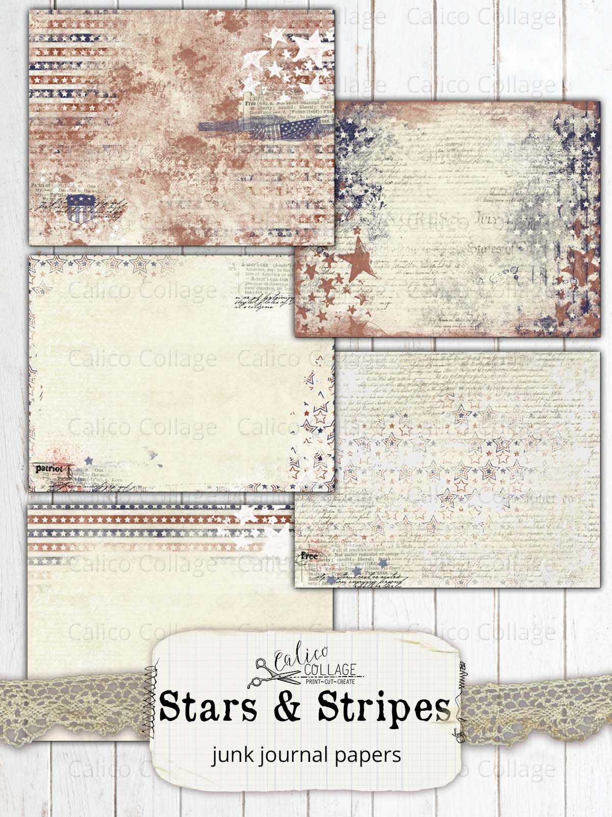 Stars & Stripes Junk Journal Papers