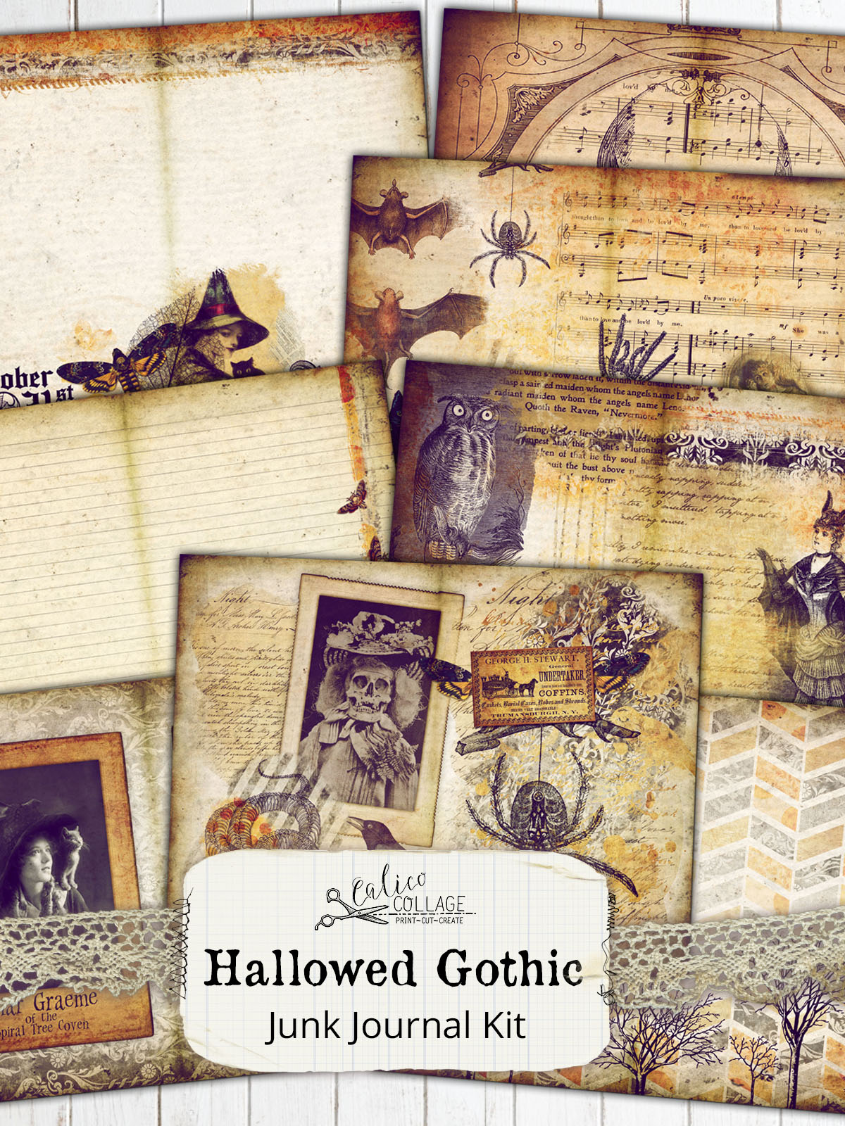 Retro Halloween Digital Junk Journal Supplies Kit Scrapbook