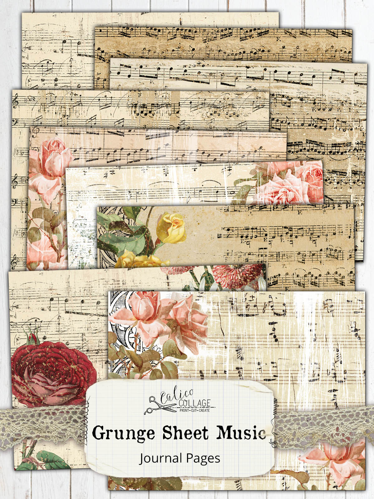 Grunge Sheet Music Junk Journal Papers