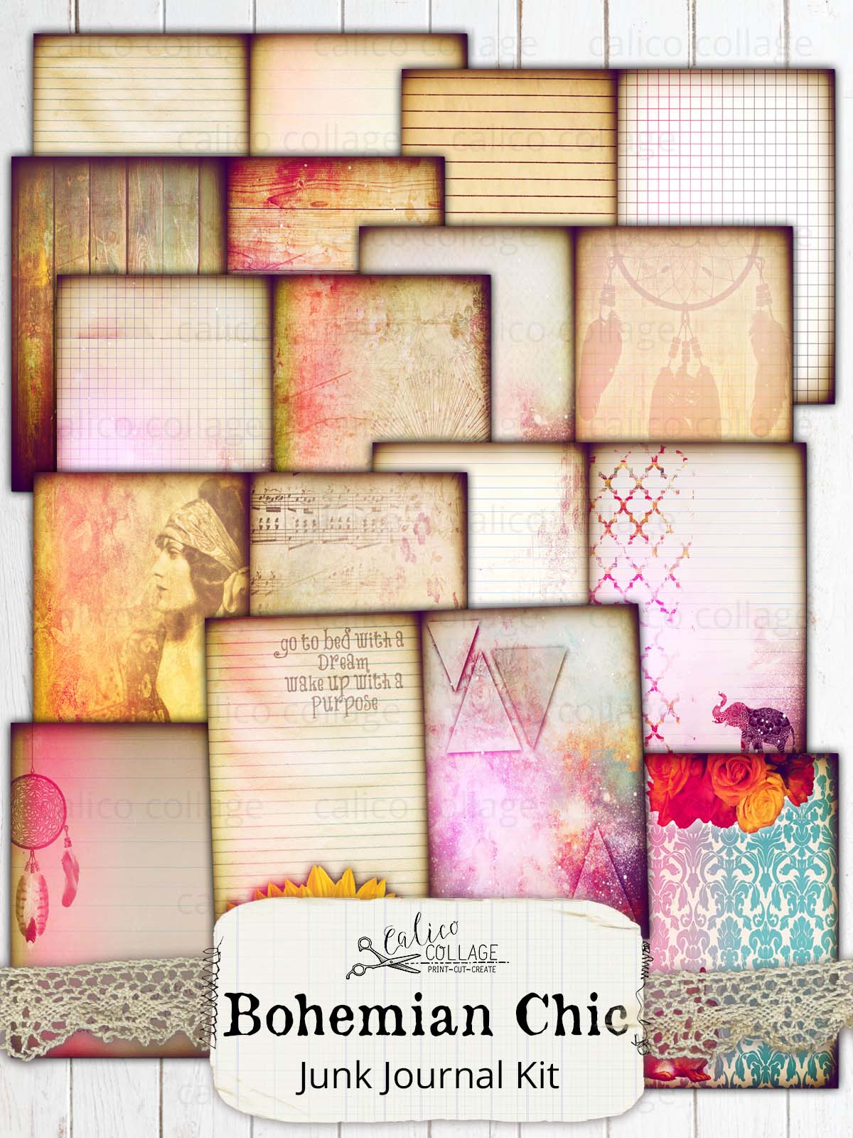 Bohemian Chic Printable Junk Journal Kit