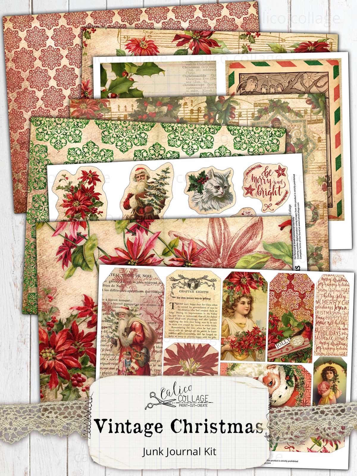 Vintage Christmas Printable Junk Journal Kit