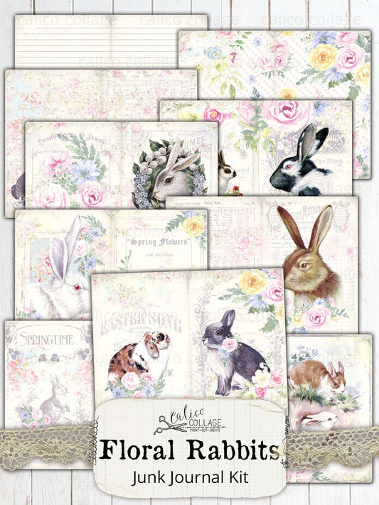 Easter Junk Journal Kit, Floral Rabbits