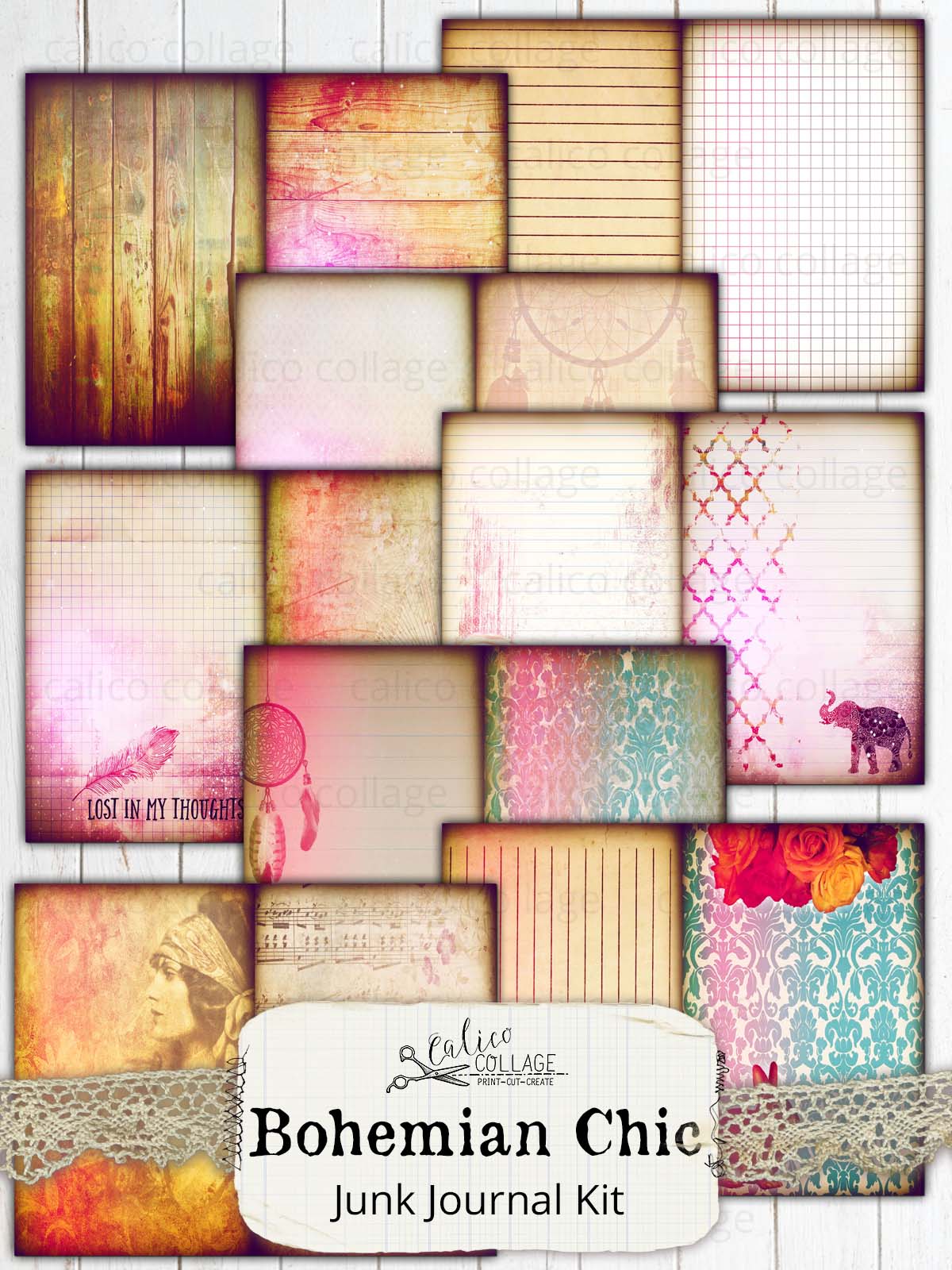 Bohemian Chic Printable Junk Journal Kit