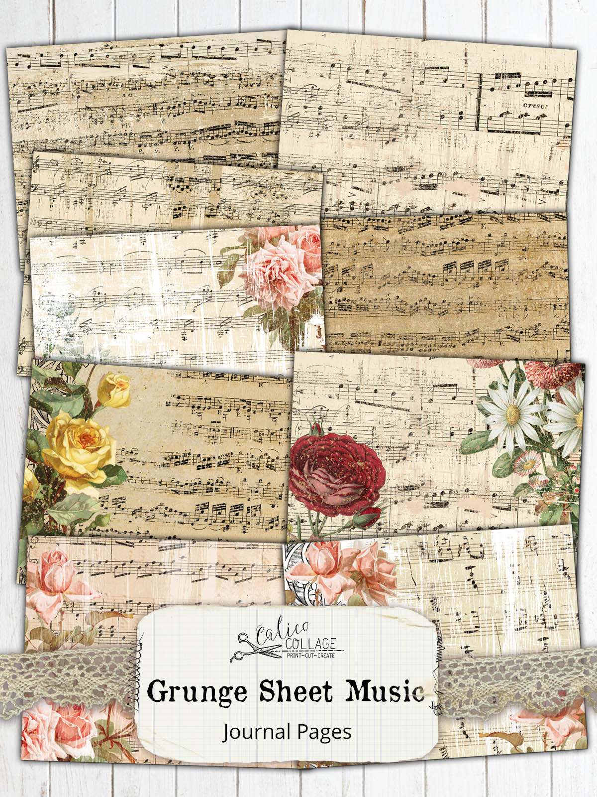 Grunge Sheet Music Junk Journal Papers