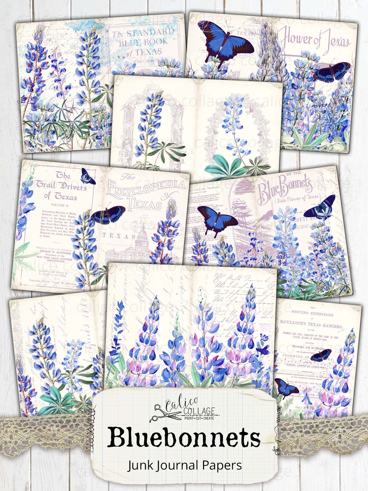 Bluebonnet Junk Journal Papers