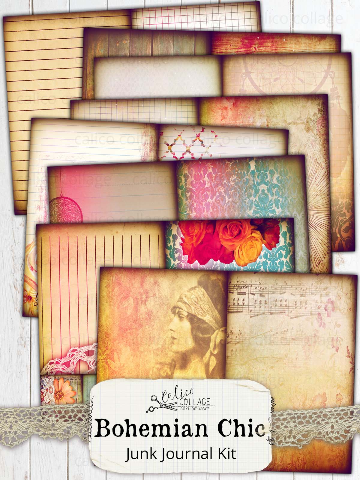 Bohemian Chic Printable Junk Journal Kit