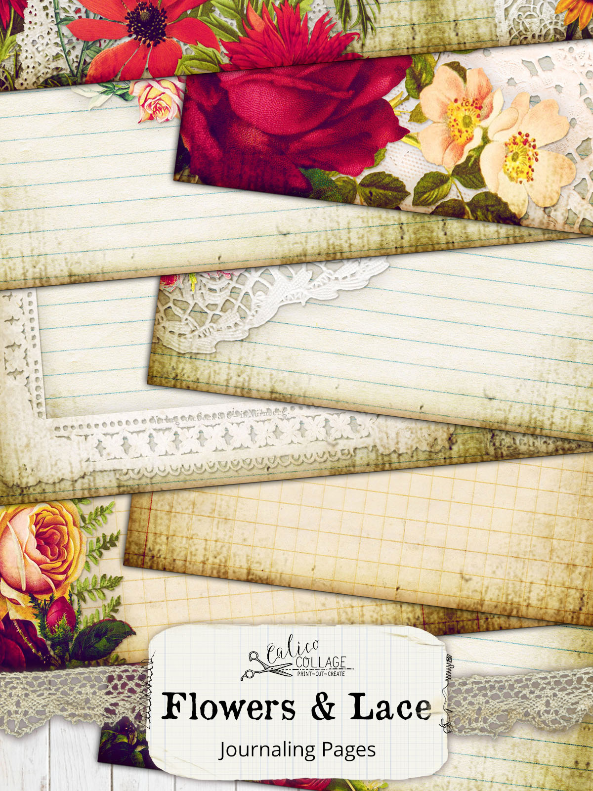 Flowers And Lace Junk Journal Papers