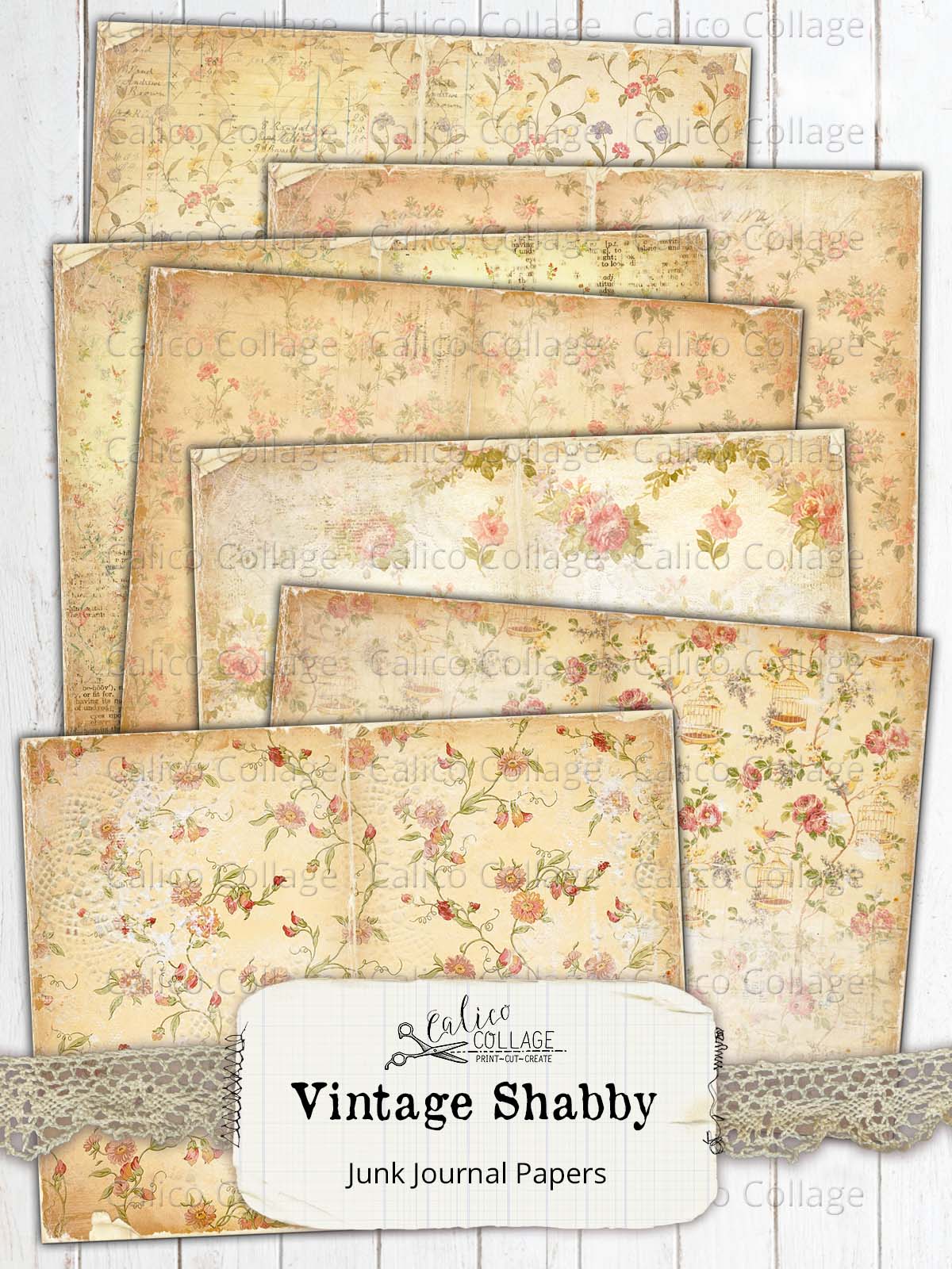 Vintage Shabby Rose Junk Journal Papers