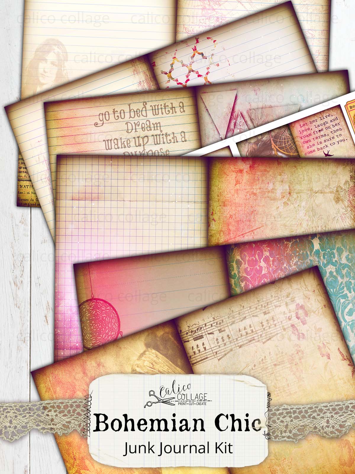 Bohemian Chic Printable Junk Journal Kit