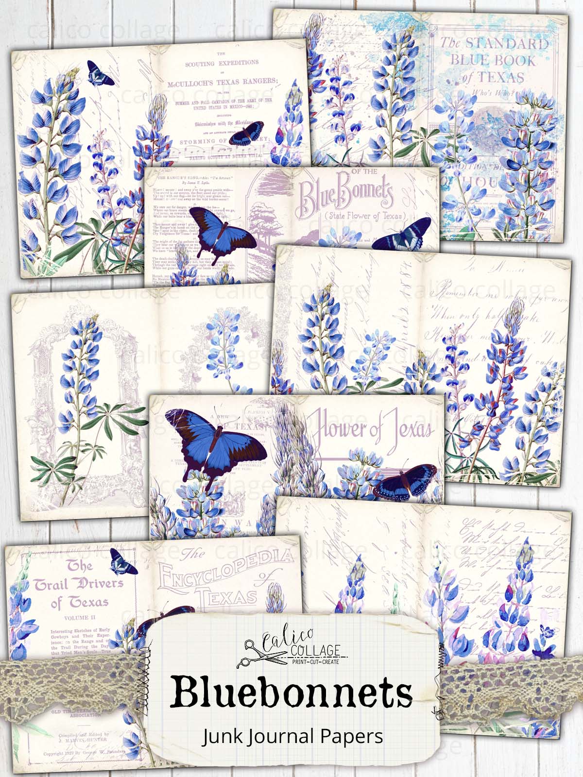 Bluebonnet Junk Journal Papers