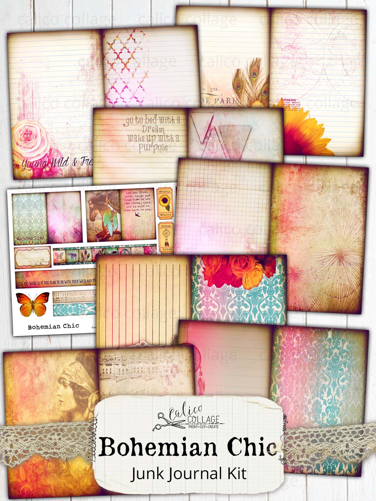 Bohemian Chic Printable Junk Journal Kit