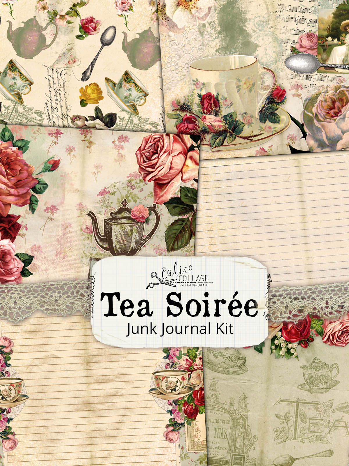 English Garden Journal Kit, Digital Junk Journal, 5 X 7 Printable