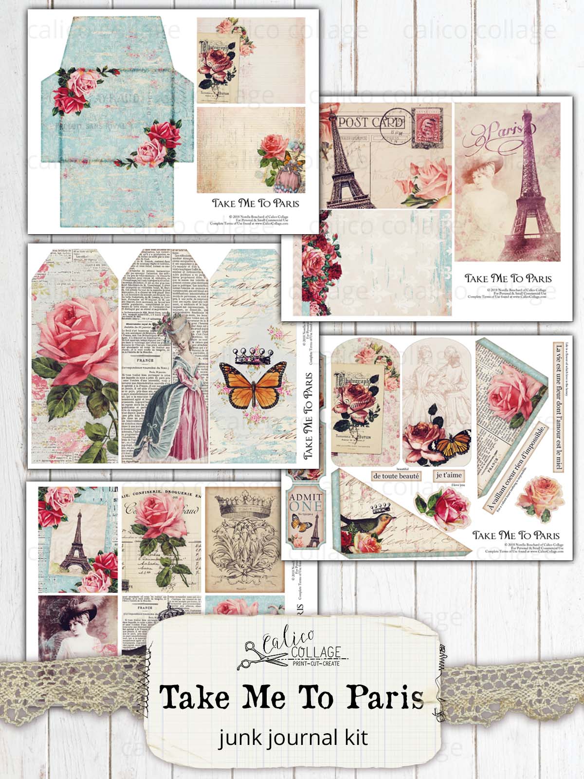 Take Me To Paris Junk Journal Kit, French Ephemera