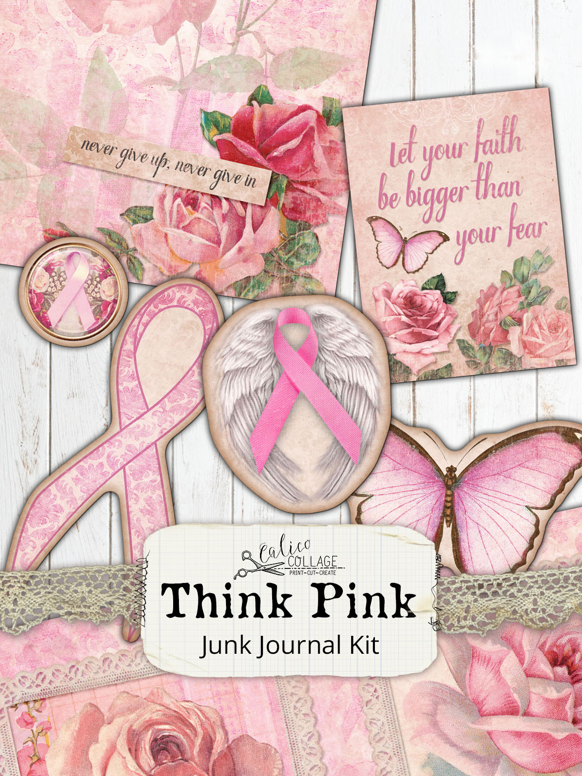 Think Pink Breast Cancer Junk Journal Kit