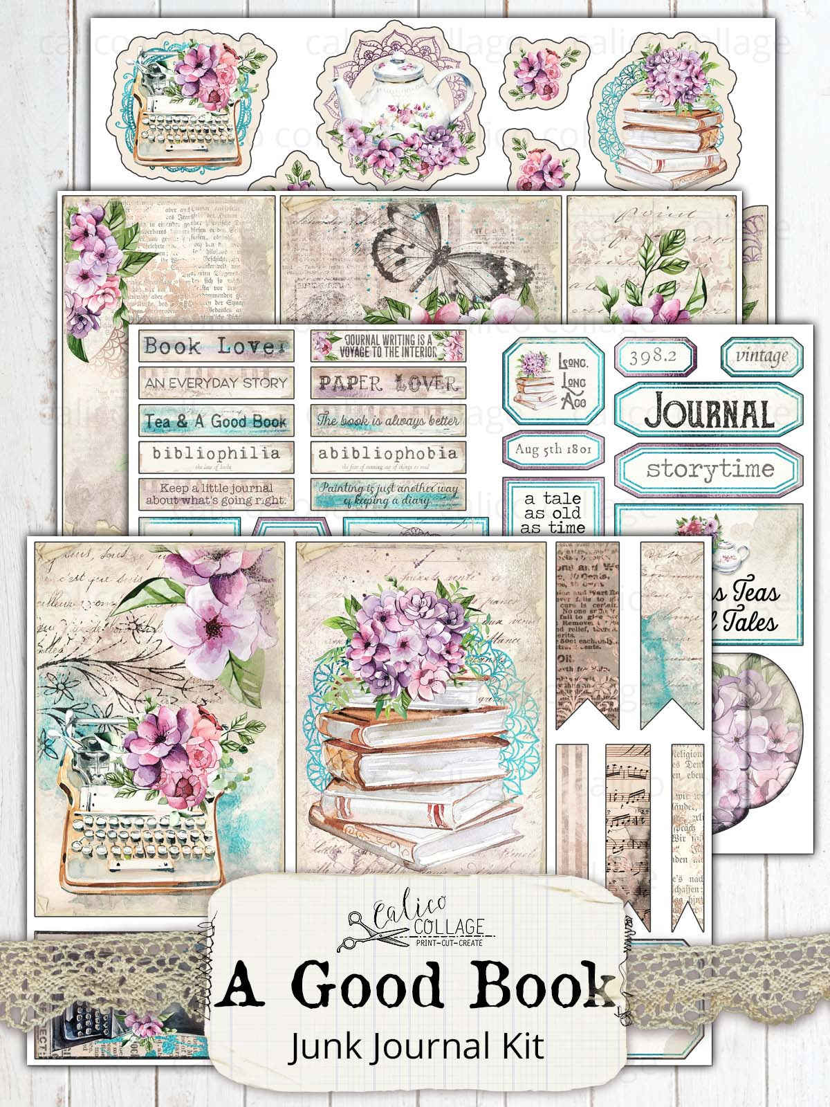 A Good Book Junk Journal Kit, Junk Journal Printable – CalicoCollage