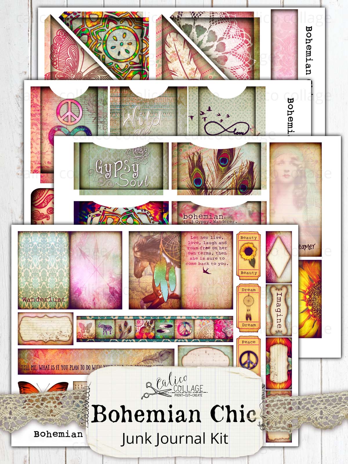 Bohemian Chic Printable Junk Journal Kit