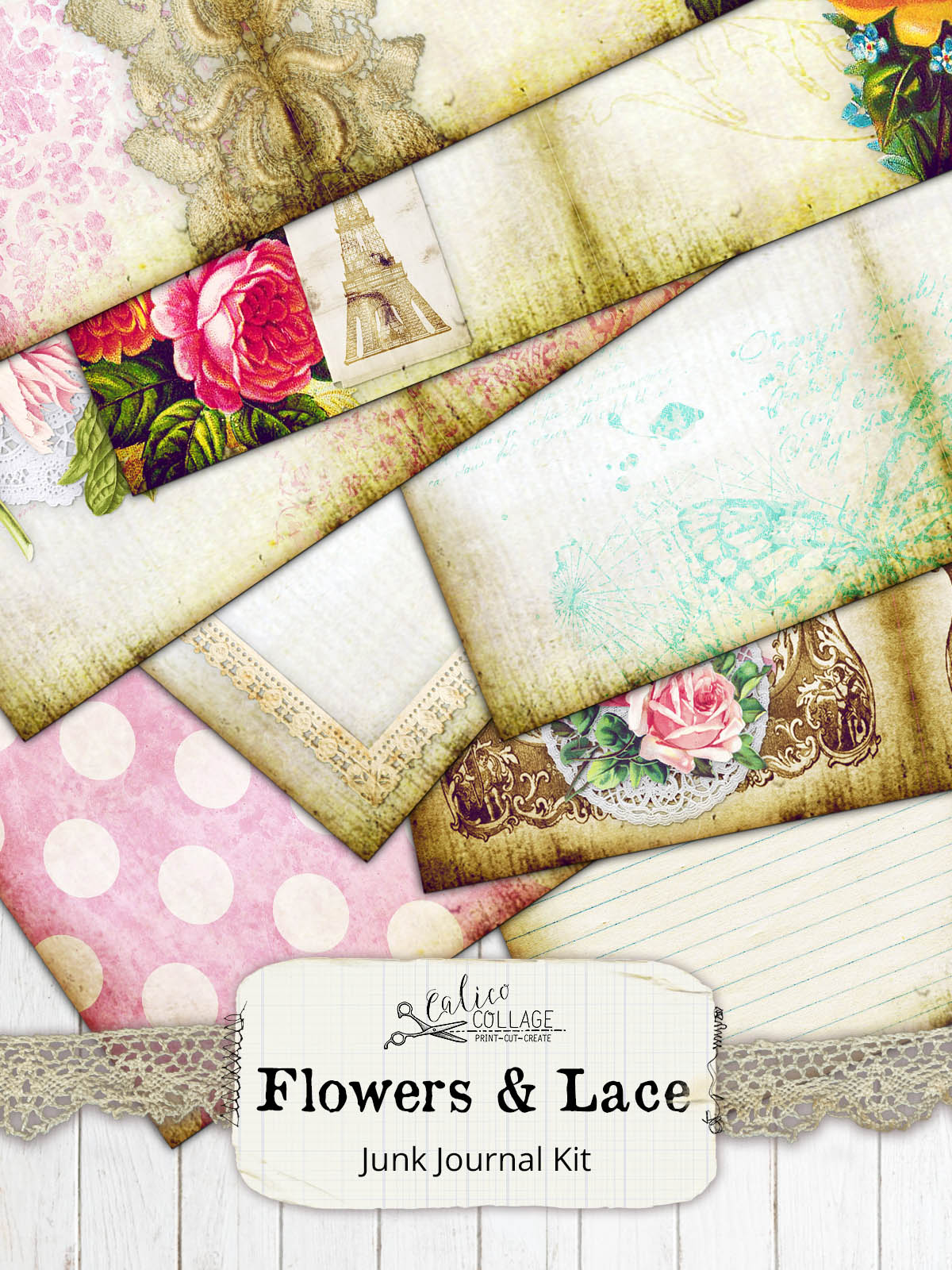 Flowers and Lace Printable Junk Journal Kit