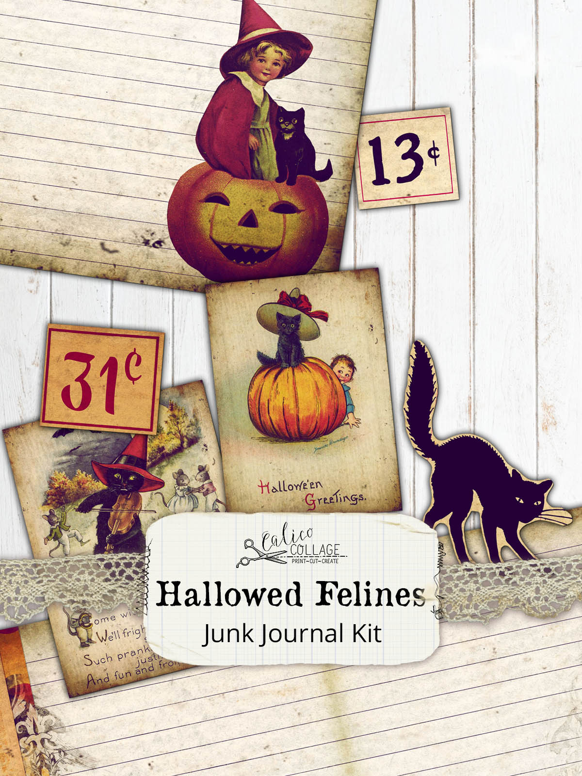 Hallowed Felines Printable Junk Journal Kit
