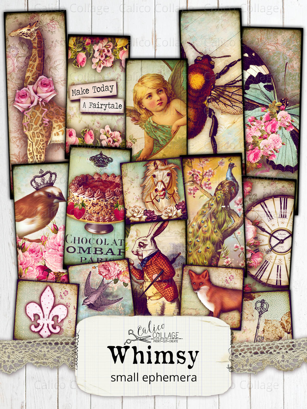 Whimsy Digital Collage Sheets, Small Ephemera Pack