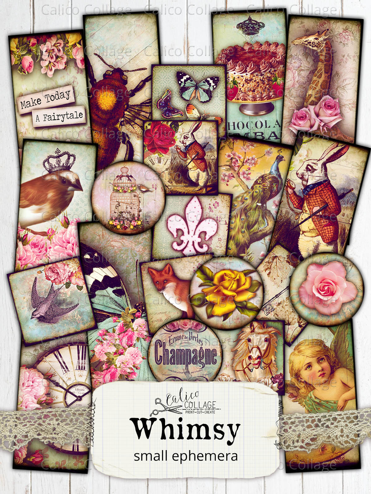 Whimsy Digital Collage Sheets, Small Ephemera Pack