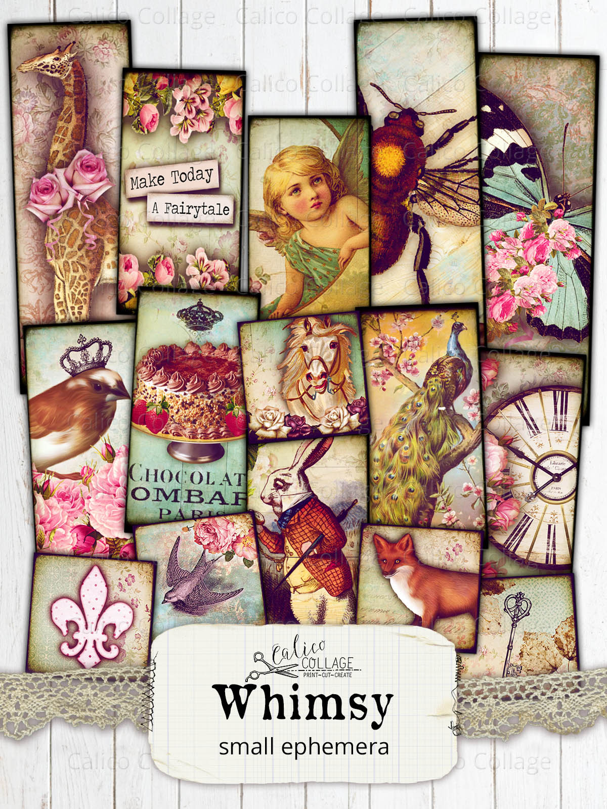 Whimsy Digital Collage Sheets, Small Ephemera Pack