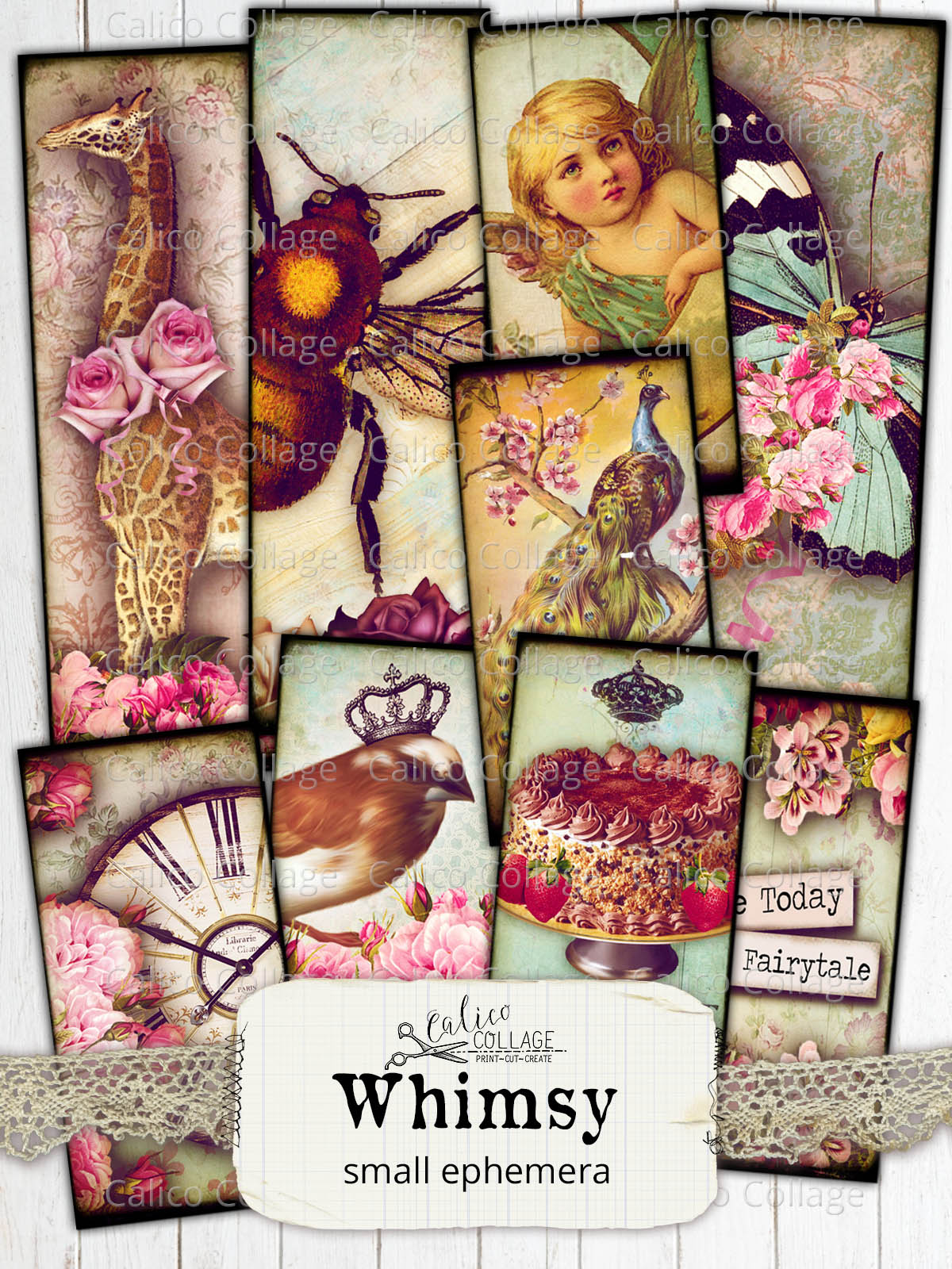 Whimsy Digital Collage Sheets, Small Ephemera Pack