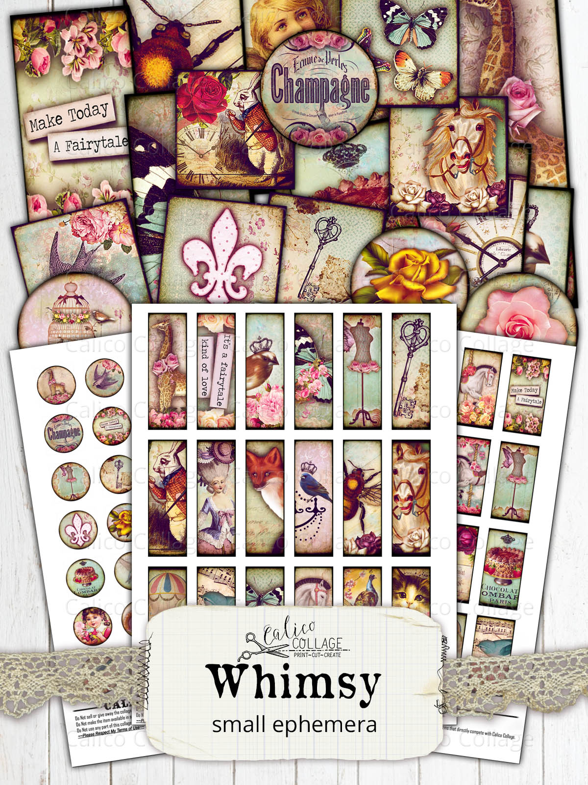 Whimsy Digital Collage Sheets, Small Ephemera Pack