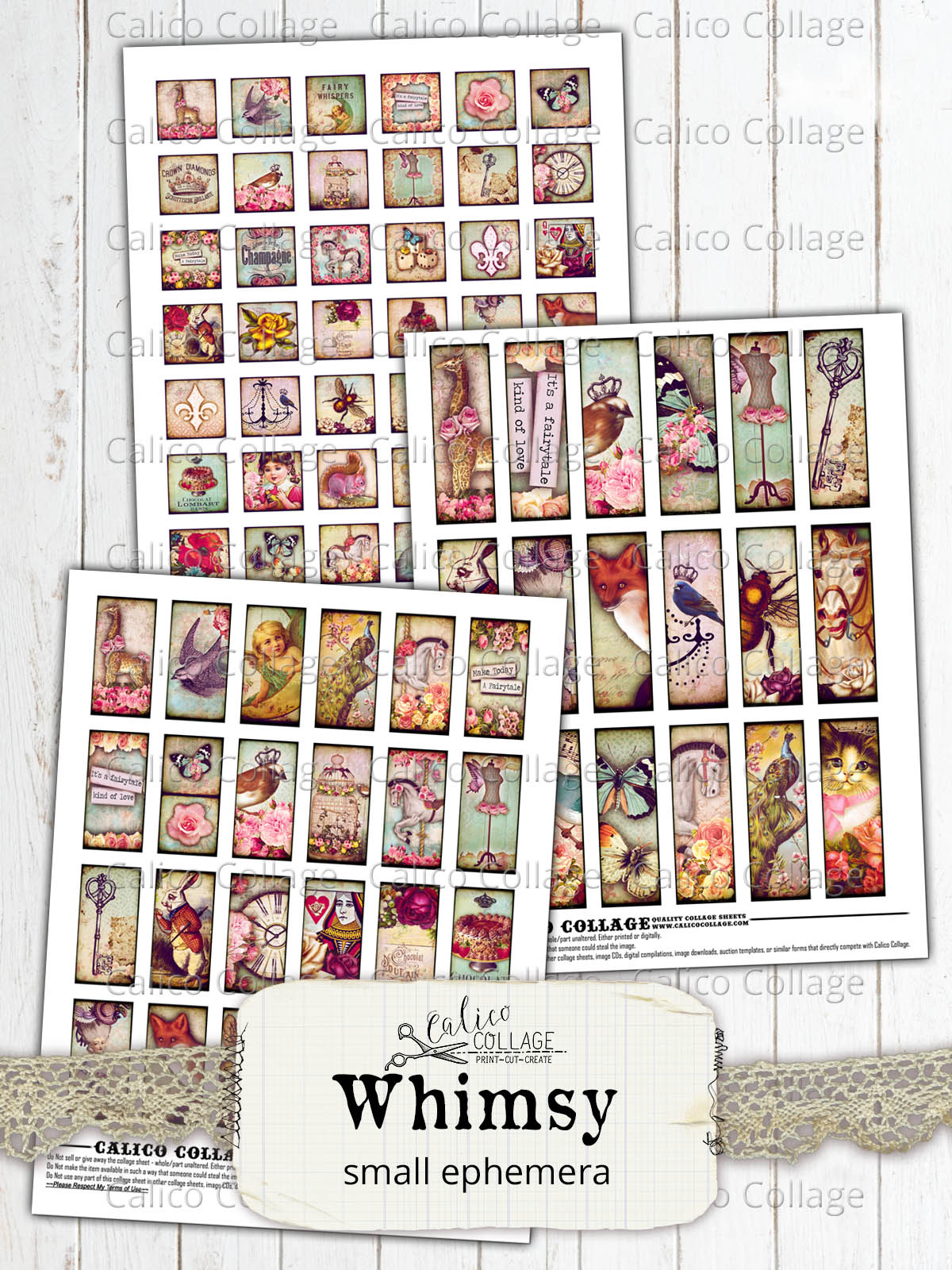 Whimsy Digital Collage Sheets, Small Ephemera Pack