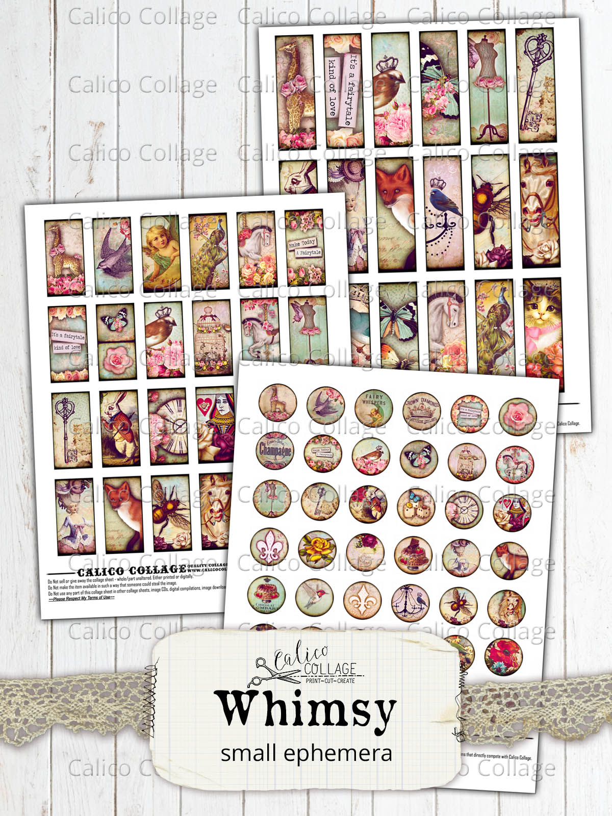 Whimsy Digital Collage Sheets, Small Ephemera Pack