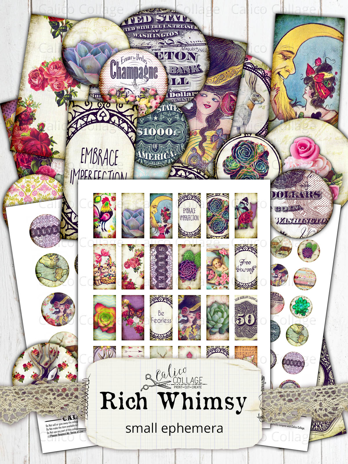 Rich Whimsy Digital Collage Sheets, Small Ephemera Pack