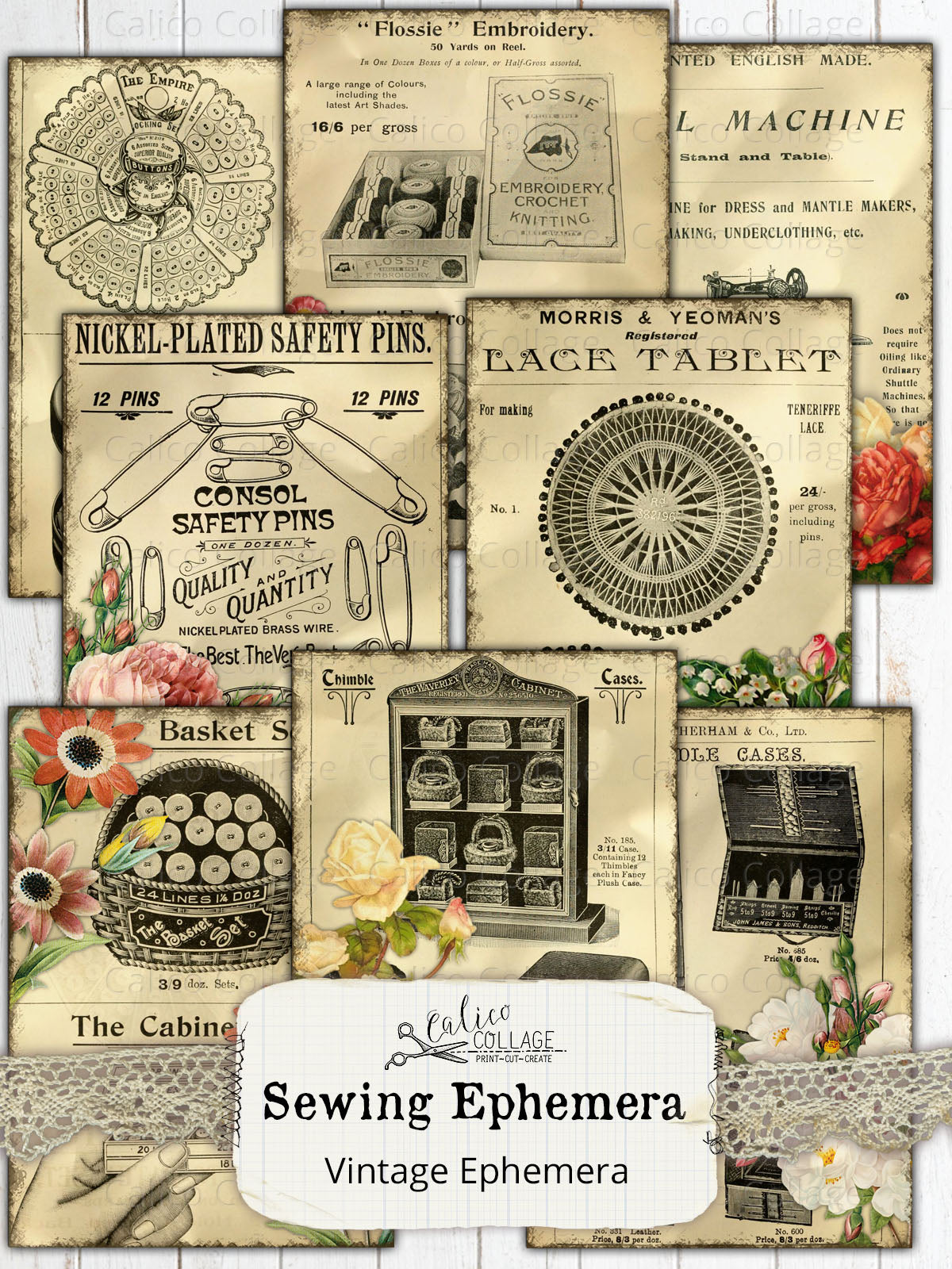Printable Junk Journal Ephemera, Vintage Sewing Clipart, The Sewing Room
