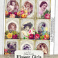 Printable Junk Journal Ephemera, Flower Girls, Flowers and Lace